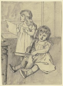 音楽を奏でる二人の子ども 作： オットー・ショルダー