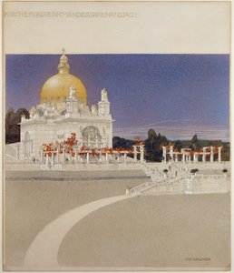 ウィーンの精神病院、シュタインホーフ・アサイラムの教会...（クレヨン、ペン、インク、水彩画） 作： オットー・ワーグナー