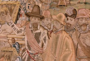 フランダースのタペストリー。 シリーズ Archduke Albert の勝利と戦い。 フルストの町の占領 (Toma de la Plaza de Hulst)。 シリーズ第7弾のタペストリー。 モデルのオットー・ヴァン・ヴィーンとハンス・I・スネリンク。 マニュファクチュール Martin Reynbouts、ブリュッセル 作： Otto van Veen