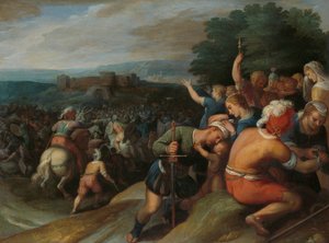 バタヴィア人がベテラでローマ人を取り囲む クラウディウス シビルス、ベテラ カストラでローマ人を封鎖 ローマ人に対するバタビア人の反乱に関する12のシリーズの1つ 作： Otto van Veen