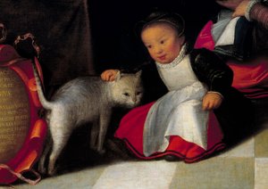 画家とその家族 猫と子供を表すディテールオクタヴィウス・ヴァン・ヴェーン（1556-1629）の絵画