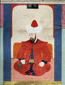オスマン帝国：「オスマン帝国のスルタン、オルハン（オルハンまたはウルチャン）1世（1281～1360年）の肖像」ミニチュア（Seyyyd Lokman Ashuri 1583年の「Zubdat al Tawarikh」（Ms.1973, fol.59b）より） イスタンブール、トルコ・イスラム美術館