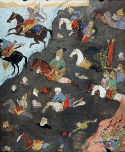 オスマン帝国：「スルタン・ムラド3世（1546-1595）の軍隊がグーで川を渡る」16世紀のミニチュア。イスタンブール、トプカプ・サライ博物館図書館 作： Ottoman School