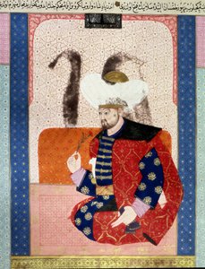 オスマン帝国：バヤズィッド1世（Bajazet I）（1354年頃～1403年）の肖像（イルディリム（稲妻）として知られている）」 歴史家のSeyyid Loqman Ashuri 1538年の手稿（Ms.1973, folio 62a）「Zubdatat-al-Tawarikh」（物語のクリーム）からのミニチュア。
