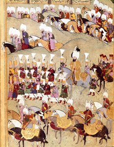 オスマン帝国：「ペルシャ侵攻時のオスマン・スルタン・ムラード2世（ムラート）（1404-1451）と彼のアーミーの表現」 Manuscript miniature ms.FY 1404 "Sehinsahname" (or Shahinshah-nameh or Shahinshah-nameh, Shahinshah nama, Shahinshah nameh) 作： Ottoman School