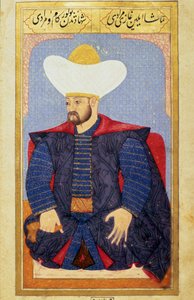オスマン帝国のスルタン、ムラド1世（1326-1389）の肖像 ミニチュア：Seyyid Lokman Hussein著「Human physiognomy (About personal arrangements of the Ottomans)」の写本より。(Ms. ty6087 folio 27b)