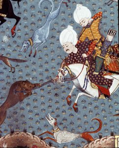 スルタン・ムラード2世（ムラート）（1404-1451）の廷臣たちがフォーンを狩る様子を表現したもの 詳細17世紀のミニアチュール。イスタンブール、トプカプ・サライ博物館図書館 作： Ottoman School
