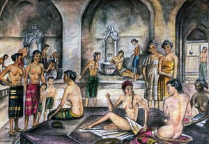 トルコ風呂、水彩画、オスマントルコ文明 作： Ottoman School