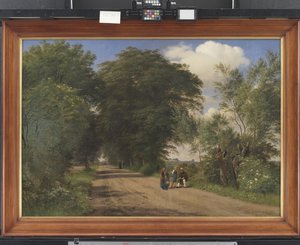 ジーランドのヴォグンセルプ マナー近くの田舎道。 画家 J.Th. ルンバイ 道端でのスケッチ 作： P.C. Skovgaard