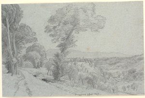 「Genazzano 9 Juli 1869.」を望むイタリアの山の風景。 作： P.C. Skovgaard
