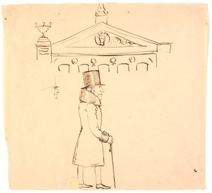 カジノの外で毛皮を着た紳士の似顔絵。 作： P.C. Skovgaard