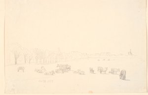 背景の共有地の牛 Tagens Mølle 作： P.C. Skovgaard