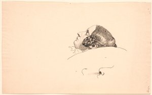眠っている芸術家の妻ジョージア・スコフガードの横顔の肖像画の頭。