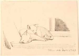 眠る猫2匹。 作： P.C. Skovgaard
