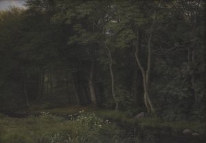 ジーランド、イズリンゲン マナー近くの森の夕暮れ 作： P.C. Skovgaard