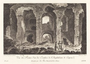 カプア円形劇場の階段からの廃墟の眺め 作： P.F. Germain after Louis Jean Desprez