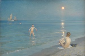 スカーゲンで水浴びする男の子たち。 夏の夜 作： Peder Severin Krøyer