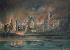 1834年10月16日、国会議事堂での火災（ガッシュ） 作： P.T. Cameron