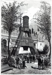 1878年のパリの万国博覧会：1878年のシャンドマルスでのルクルーゾパワーハンマー 作： P. Ferat