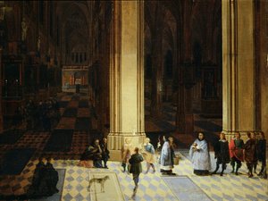夜のアントワープ大聖堂内部、17世紀半ば、油彩・パネル 作： P. the Elder & P. the Younger (1620 75) Neeffs