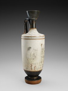 葬儀シーンの白地多色絵画、紀元前450〜440年の肩のレキュトス（テラコッタ、白地スタイル）