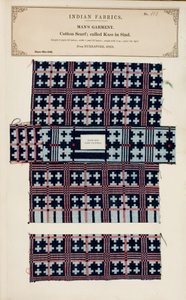 1866年に出版されたジョンフォーブスワトソンによるインドの繊維製造業者のコレクションからのシンドのヌラポアからの綿のスカーフのサンプル