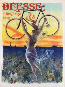 自転車を持った女神のフランスのヴィンテージポスター、1898年頃（カラーリトグラフ 作： Pal