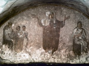 初期キリスト教美術聖プリシラのカタコンベ。ヴェラタの立方体、3世紀末（フレスコ画） 作： Paleo Christian