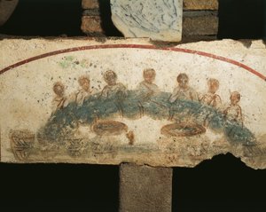 聖体の宴、秘跡のキュビキュラ（フレスコ画） 作： Paleo Christian
