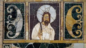 キリストの顔を描いた象嵌細工の大理石 イタリア・ローマの工芸品 初期キリスト教時代 作： Paleo Christian