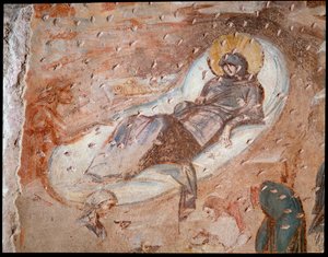 降誕。 後陣のフレスコ画、6 ～ 7 世紀 作： Paleo Christian