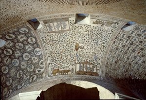 初期キリスト教美術：収穫シーンモザイクの詳細 4世紀 作： Paleo Christian