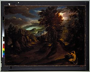 アンティオペが眠っている森の中の山の風景 作： Paolo (1540 96) Fiammingo