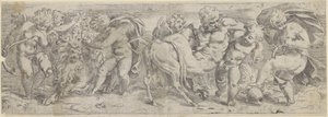 酔ったサテュロスとプッティ 作： Paolo Farinati
