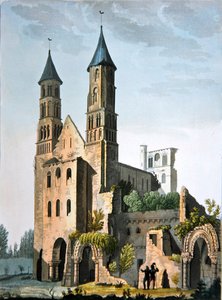 ジュール・フェラリオ著「Le Costume Ancien et Moderne」より「ジュミエージュ修道院」（1820年代〜30年代に出版されたカラーリトグラフ版） 作： Paolo Fumagalli