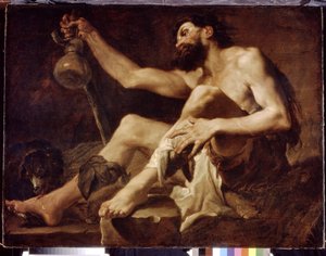 哀れな乞食としてのラザロ。 （貧しい乞食としてのラザロ）。 パオロ・パガーニ (1660-1716) の絵画、キャンバスに油彩 作： Paolo Pagani