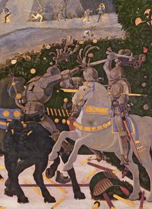 サンロマーノの戦い、戦闘に従事する2人の騎兵の詳細、30690のパネルの詳細に1450-60テンペラ 作： Paolo Uccello