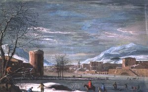 冬の風景（革にテンペラ 作： Paolo de (attr.) Filippi