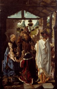 賢者の崇拝。 （1582年頃の木に油を塗る） 作： Paolo de San Leocadio