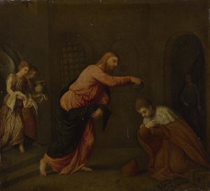 キリストがアレクサンドリアの殉教者聖ヨハネにバプテスマを授けたc。 1565年 作： Paris Bordone