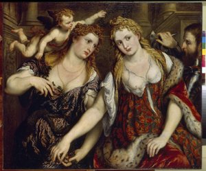 フローラ、ヴィーナス、マーズ、キューピッド (フローラ、ヴィーナス、マーズ、キューピッド)。 Paris Bordone (1500-1571) の絵画、キャンバスに油彩、1550 年頃。 イタリア美術 (ヴェネツィア) 作： Paris Bordone