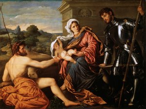 マドンナとチャイルド、洗礼者聖ヨハネ、セントジョージ、1530年代初頭 作： Paris Bordone