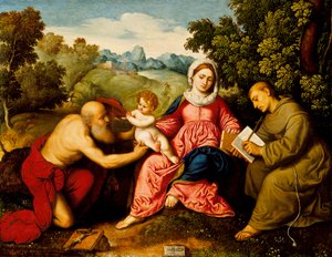 マドンナと聖人ジェロームとフランシスの子供、1525年頃 作： Paris Bordone