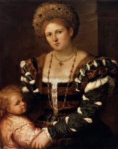 1530年代の少年を持つ女性の肖像 作： Paris Bordone
