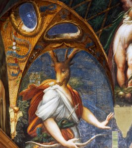 ダイアナによって牡鹿に変えられたアクテオン、ダイアナとアクテオンのホールの詳細 作： Parmigianino