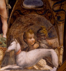 犬と猟師（『ダイアナとアクタイオンの神話』より 作： Parmigianino