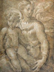 幼子を膝に乗せる聖母（紙に黒チョーク、茶のウォッシュと白のボディカラー 作： Parmigianino 