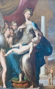 首の長いマドンナとして知られる、天使を連れたマドンナとチャイルド 作： Parmigianino (1503 40)