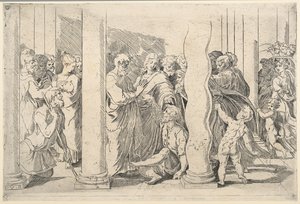 黄金の門で足の不自由な人を癒す聖ペテロと聖ヨハネ 作： Parmigianino