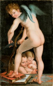 弓彫りのキューピッド、1534年から1540年の間。 作： Parmigianino